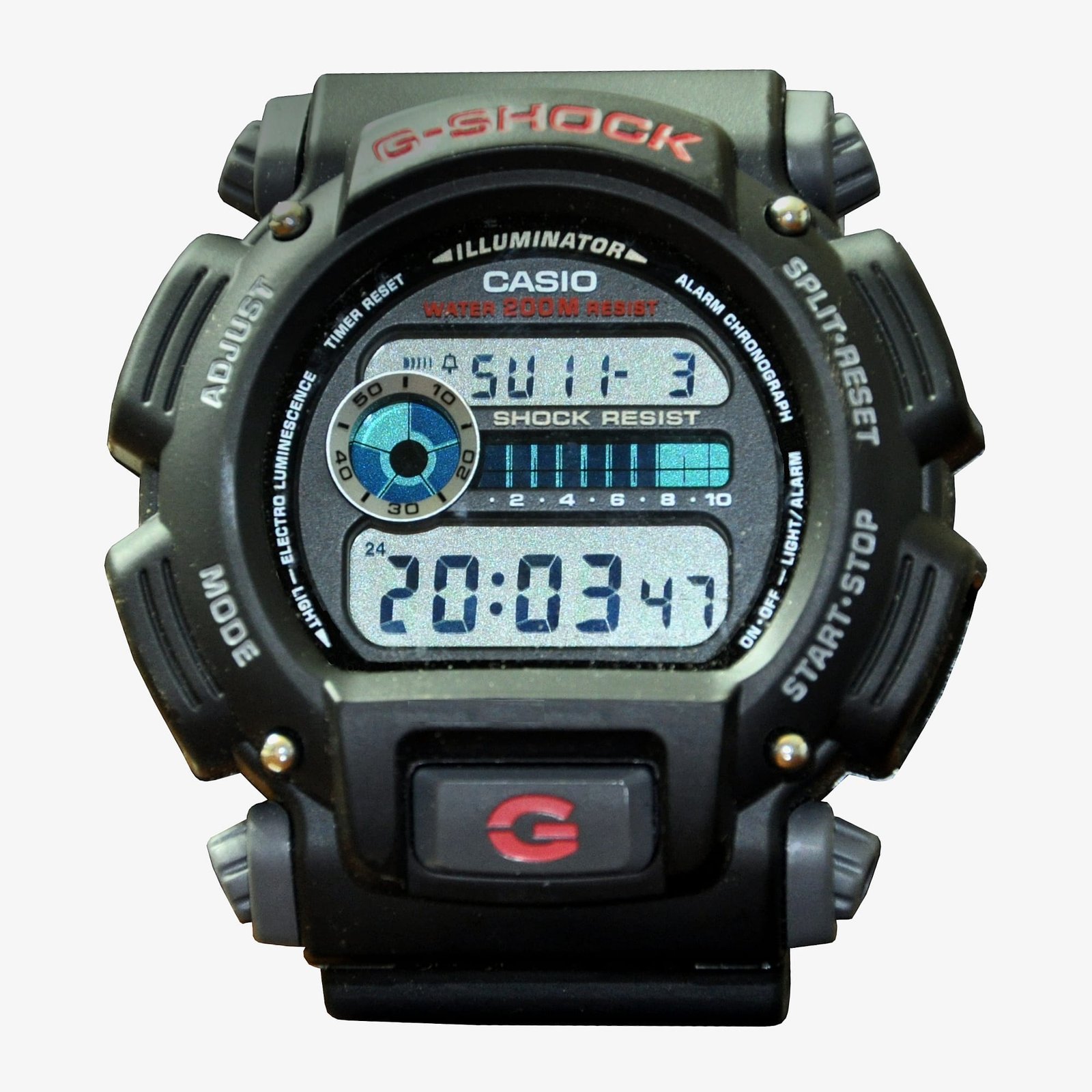 Casio G-Shock DW9052 with a black resin bezel and strap