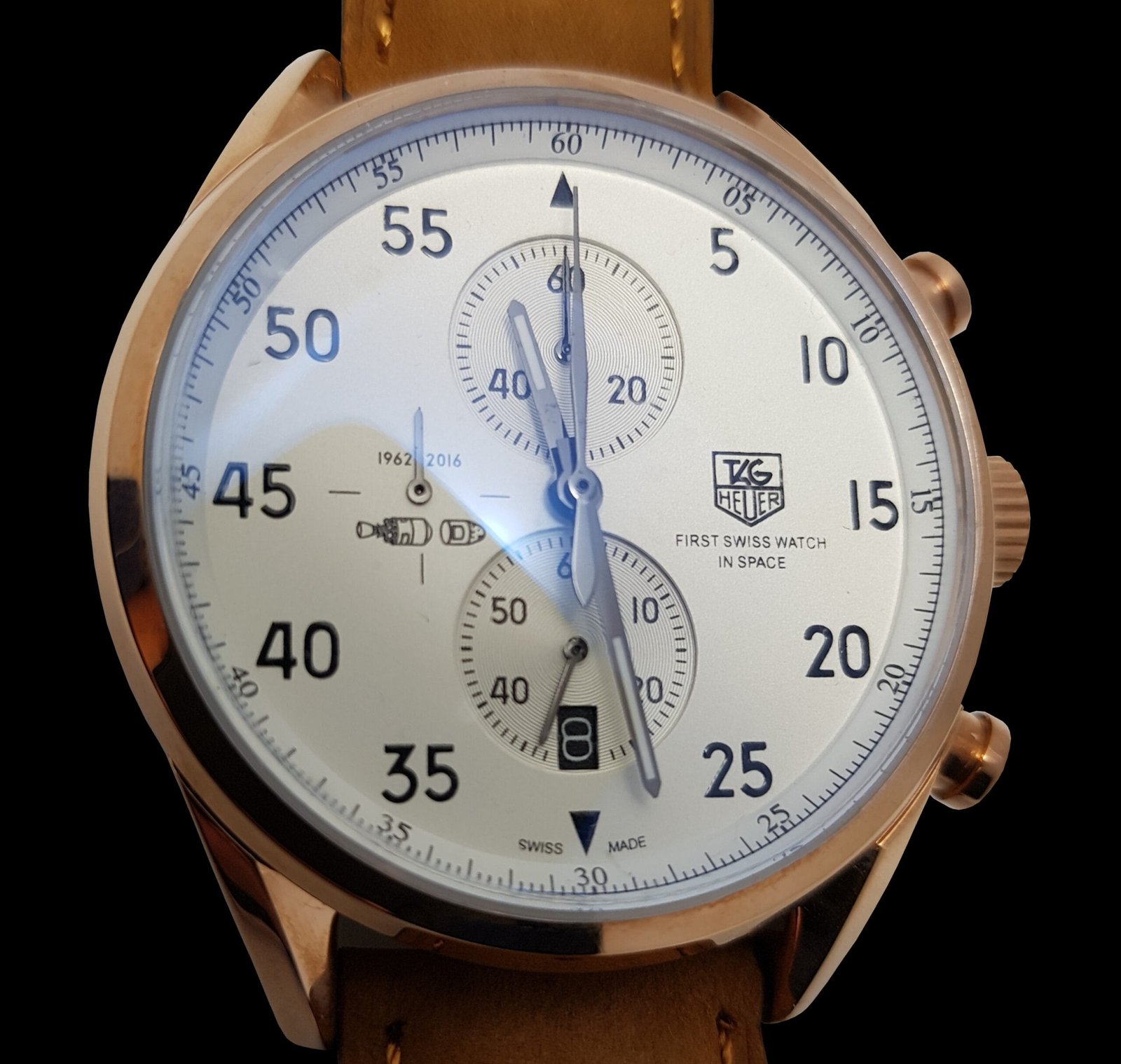TAG Heuer chronograph with a domed crystal and anti-reflective coating