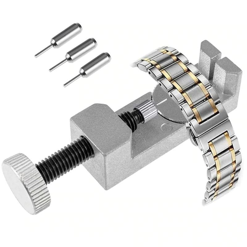 Stainless steel strap link remover with four interchangeable heads
