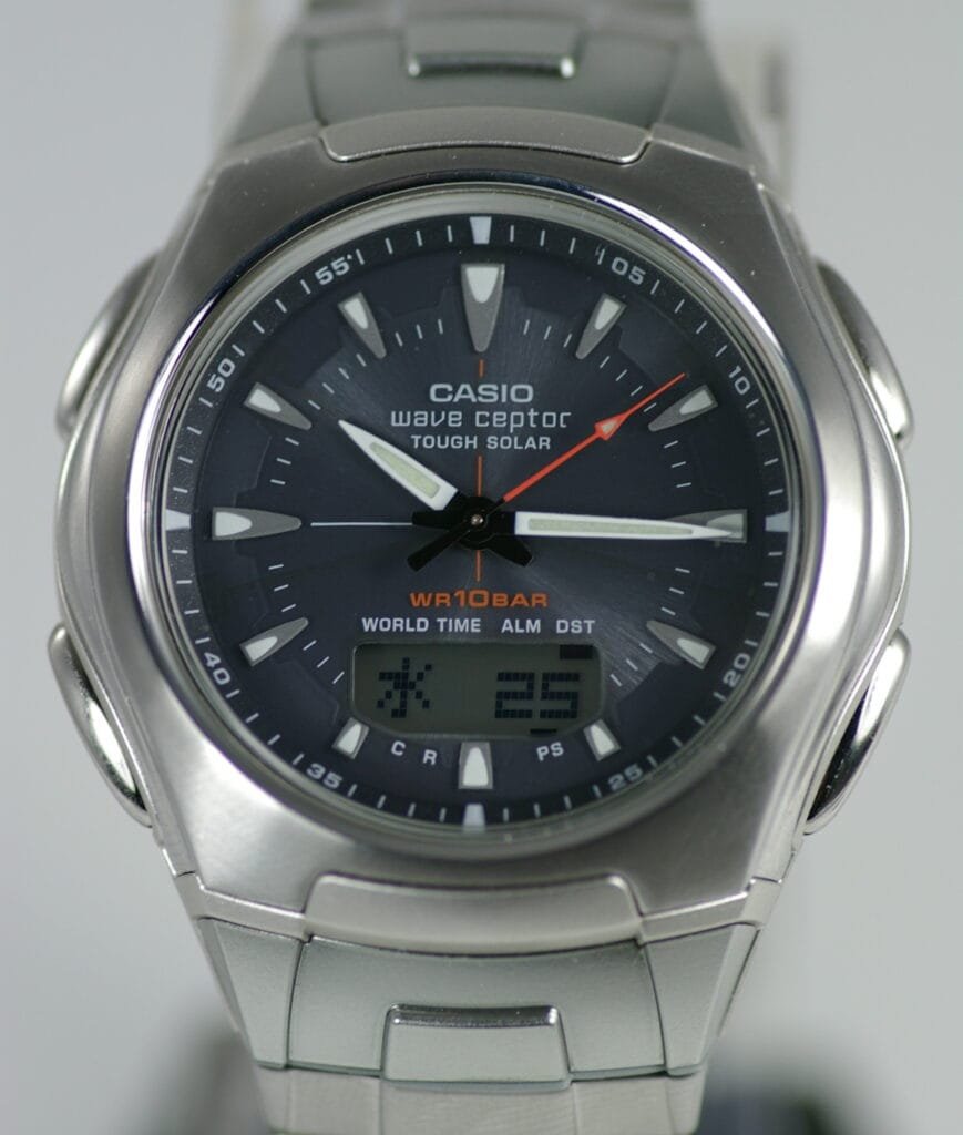 Casio Tough Solar Wave Ceptor watch with its solar cell dial